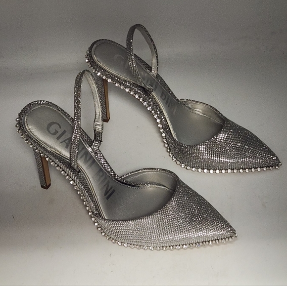 Gianni Bini Silver Rhinestone Embellished Slingback Pumps - Size 7.5 - Picture 3 of 17